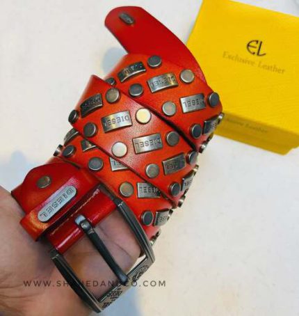 Premium Genuine Leather Repeat Belt Orange Ns4