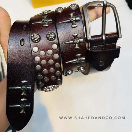 Premium Genuine Leather Repeat Belt Skull Dark Chocolate Ns18