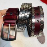 Exclusive Genuine Leather Repeat Belt Red Wine-njr-3 - Image 2