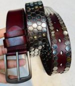 Exclusive Genuine Leather Repeat Belt Red Wine-njr-3
